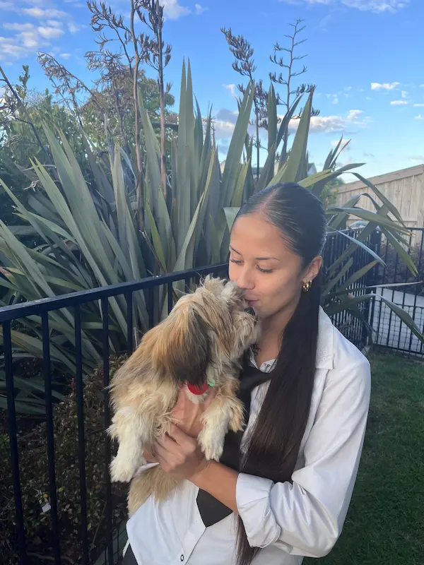 Baylee hugging Hugo